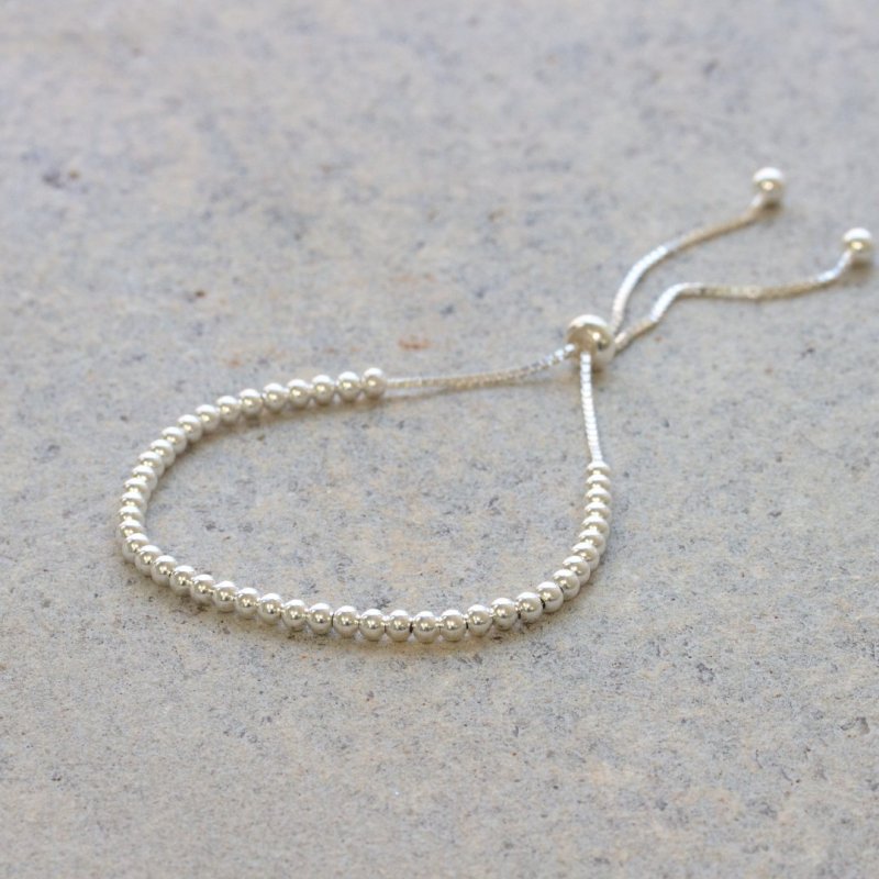 Sterling Silver Adjustable Beaded Box Chain Bracelet